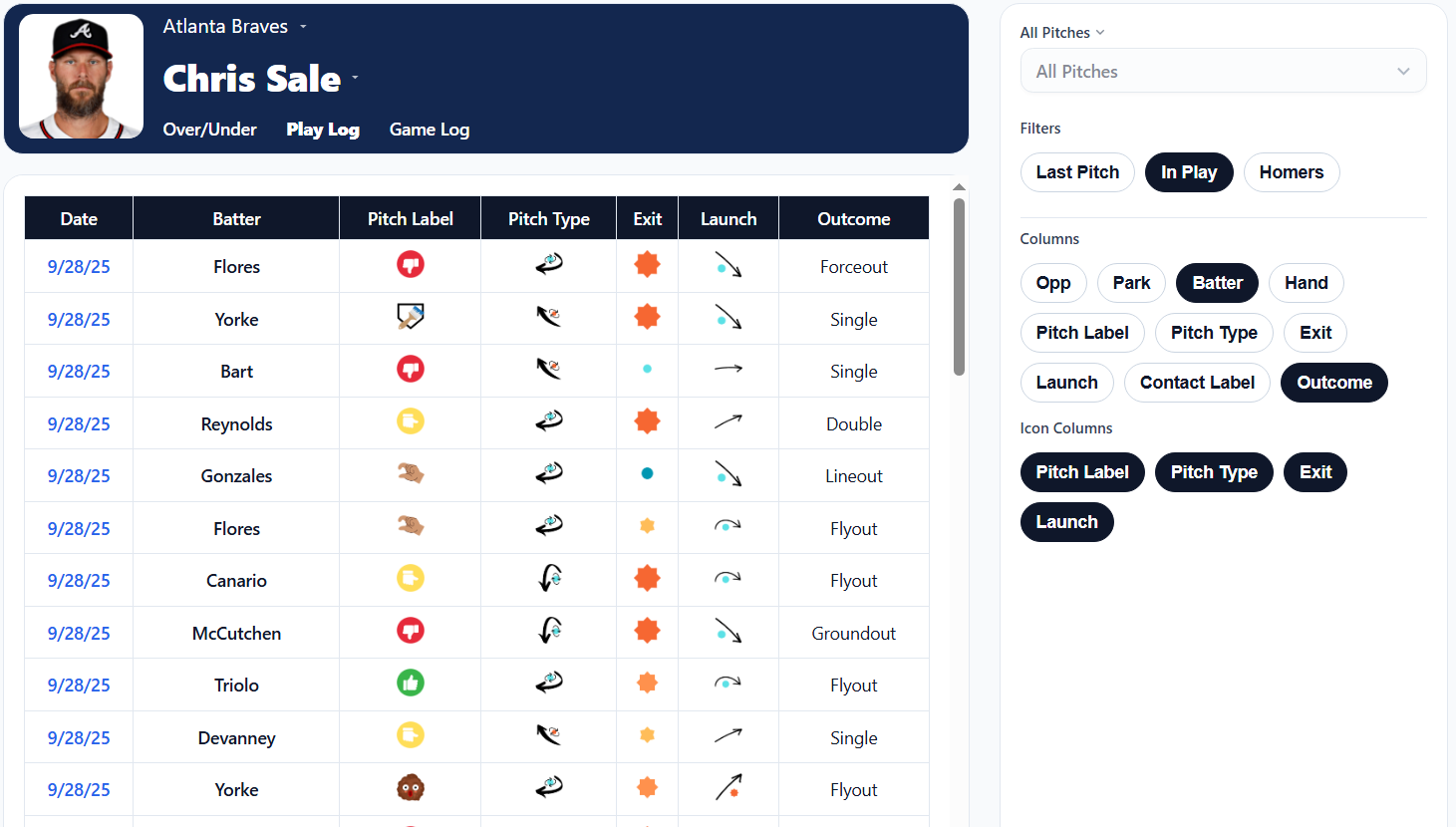 Pitcher Play Log Preview